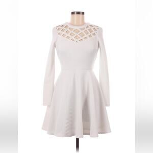 Jodi Kristopher white lattice yoke long sleeved fit and flare dress, size 3